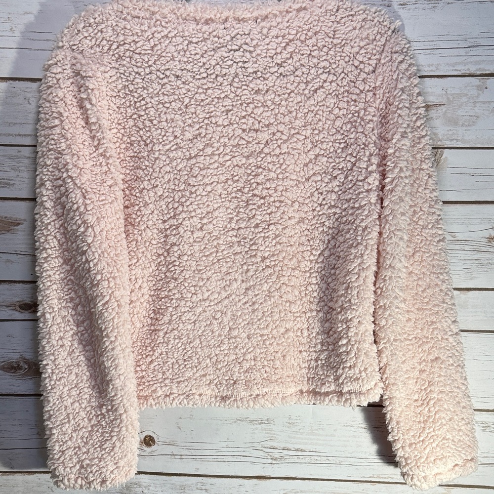 Miss Chievous Fuzzy Pink Christmas Sweater With Sequined Joy Featuring Santa - Picture 4 of 4